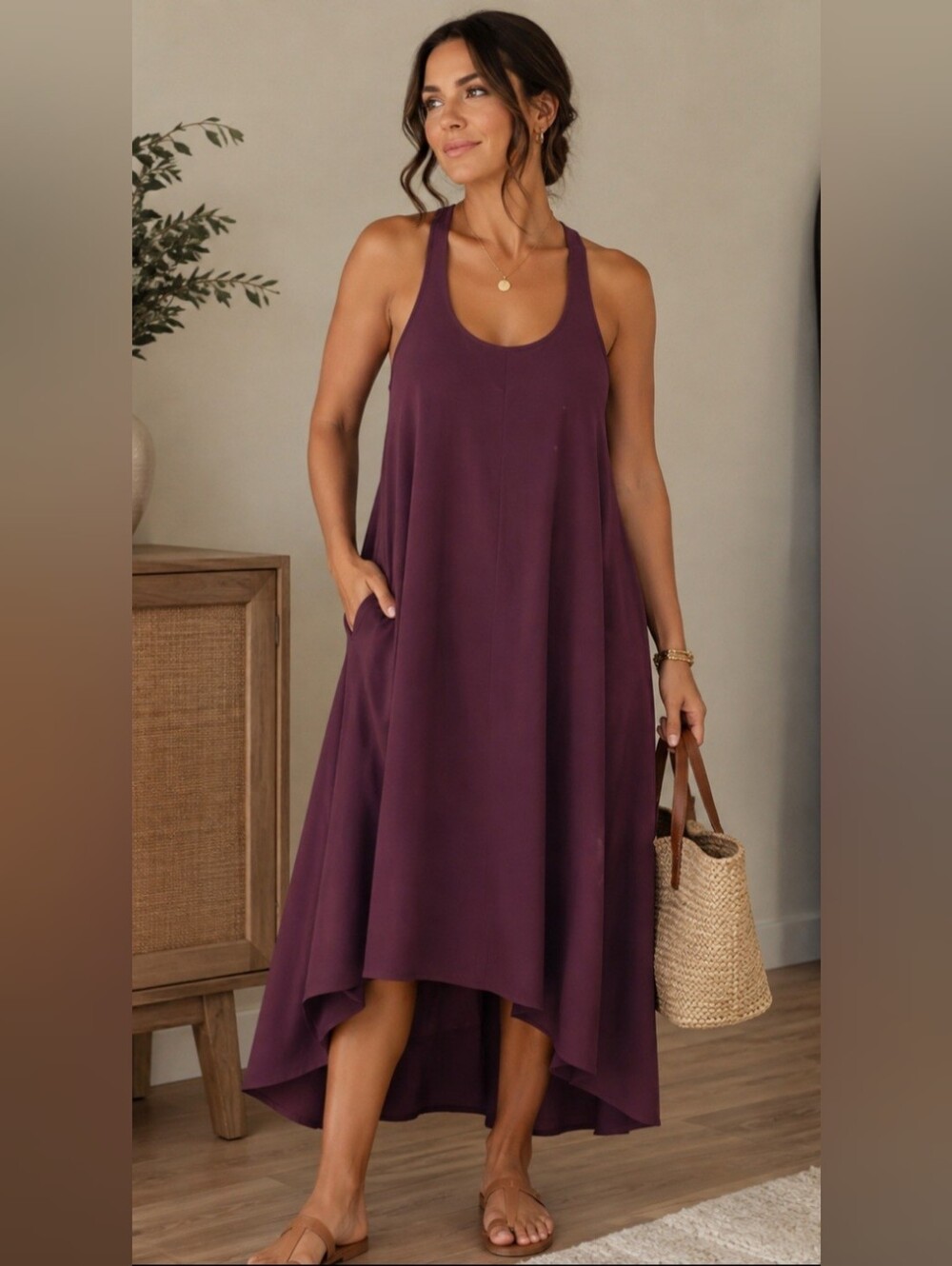 HALARA Sleeveless High-Low Maxi Dress - Plum
